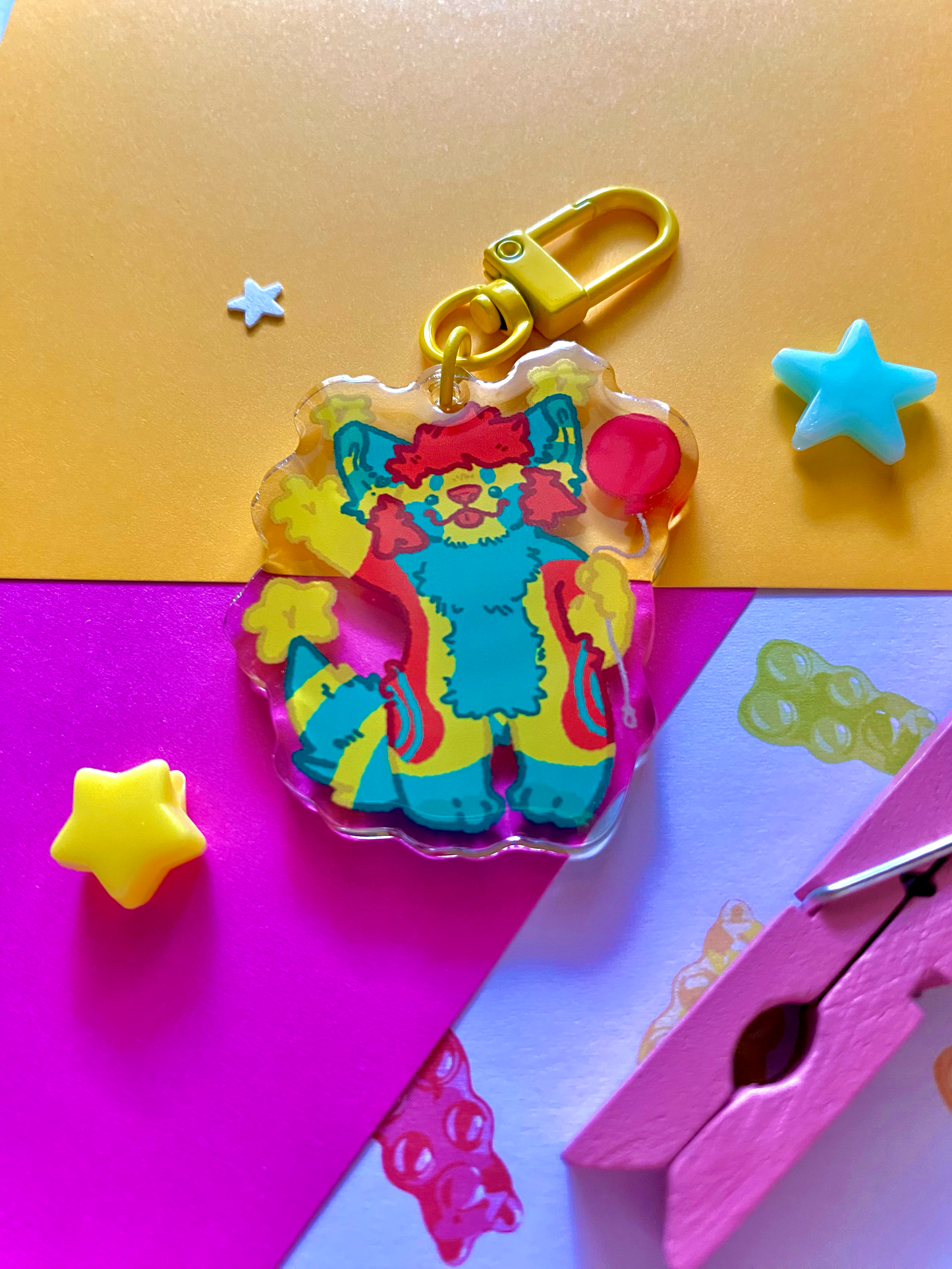 stripe the clown dog keychain