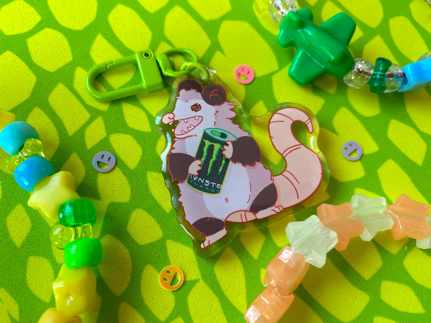 energy drink possum keychain