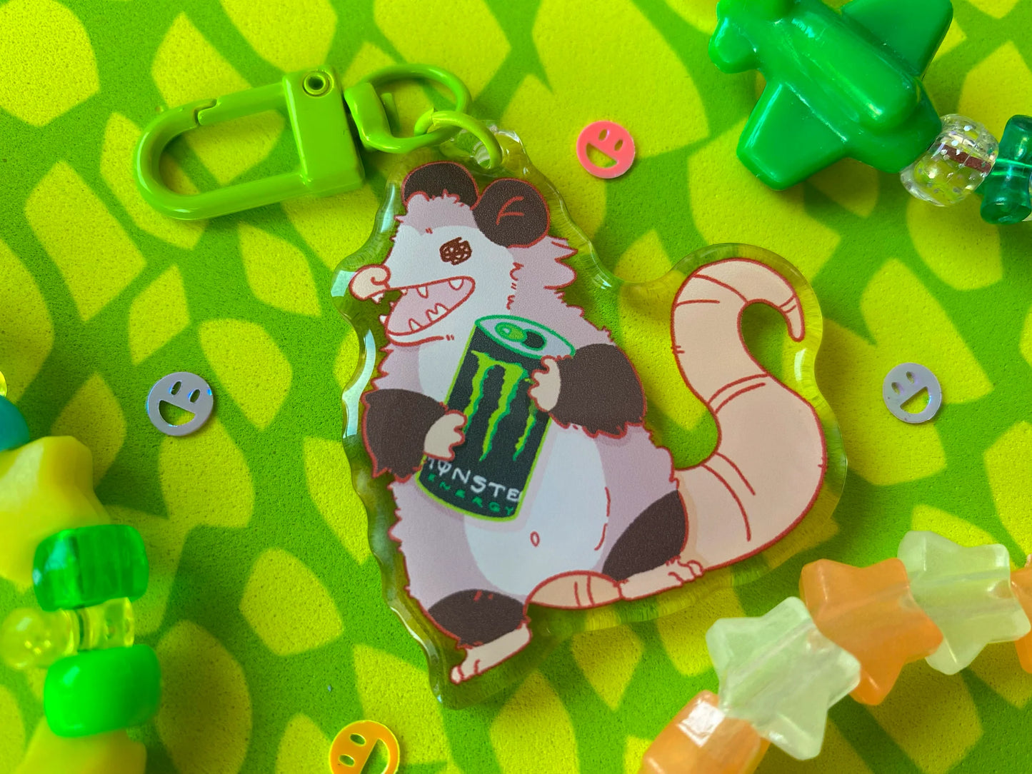 energy drink possum keychain